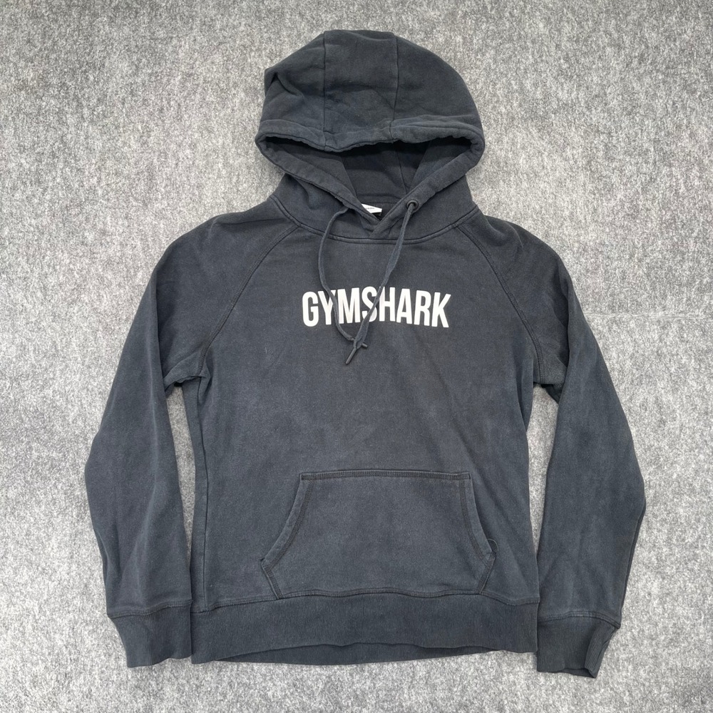 Gymshark Mens Medium Black Pullover Hoodie Logo Graphic Fleece Sweatshirt